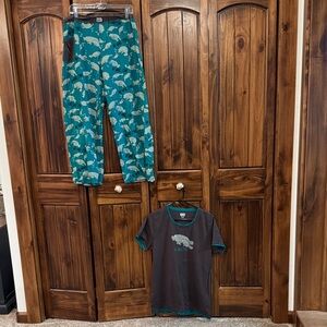 Lazy One Teal and Charcoal Manatee Pajama Set